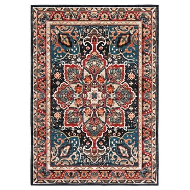 SAFAVIEH Riviera Ulysses Medallion Polyester Machine Washable Area Rug, Red/Navy, 4'5" x 6'