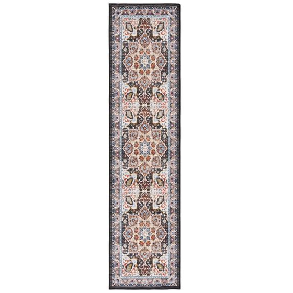 SAFAVIEH Riviera Ulysses Medallion Polyester Machine Washable Runner Rug, Beige/Charcoal, 2'2" x 9'
