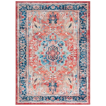 SAFAVIEH Riviera Vasil Medallion Polyester Machine Washable Area Rug, Navy/Red, 4'5" x 6'5"