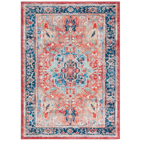 SAFAVIEH Riviera Vasil Medallion Polyester Machine Washable Area Rug, Navy/Red, 4'5" x 6'5"