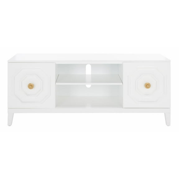 SAFAVIEH Riya Contemporary 2 Door 1 Shelf Media Stand, White (54 in. W x 15.5 in. D x 22 in. H)