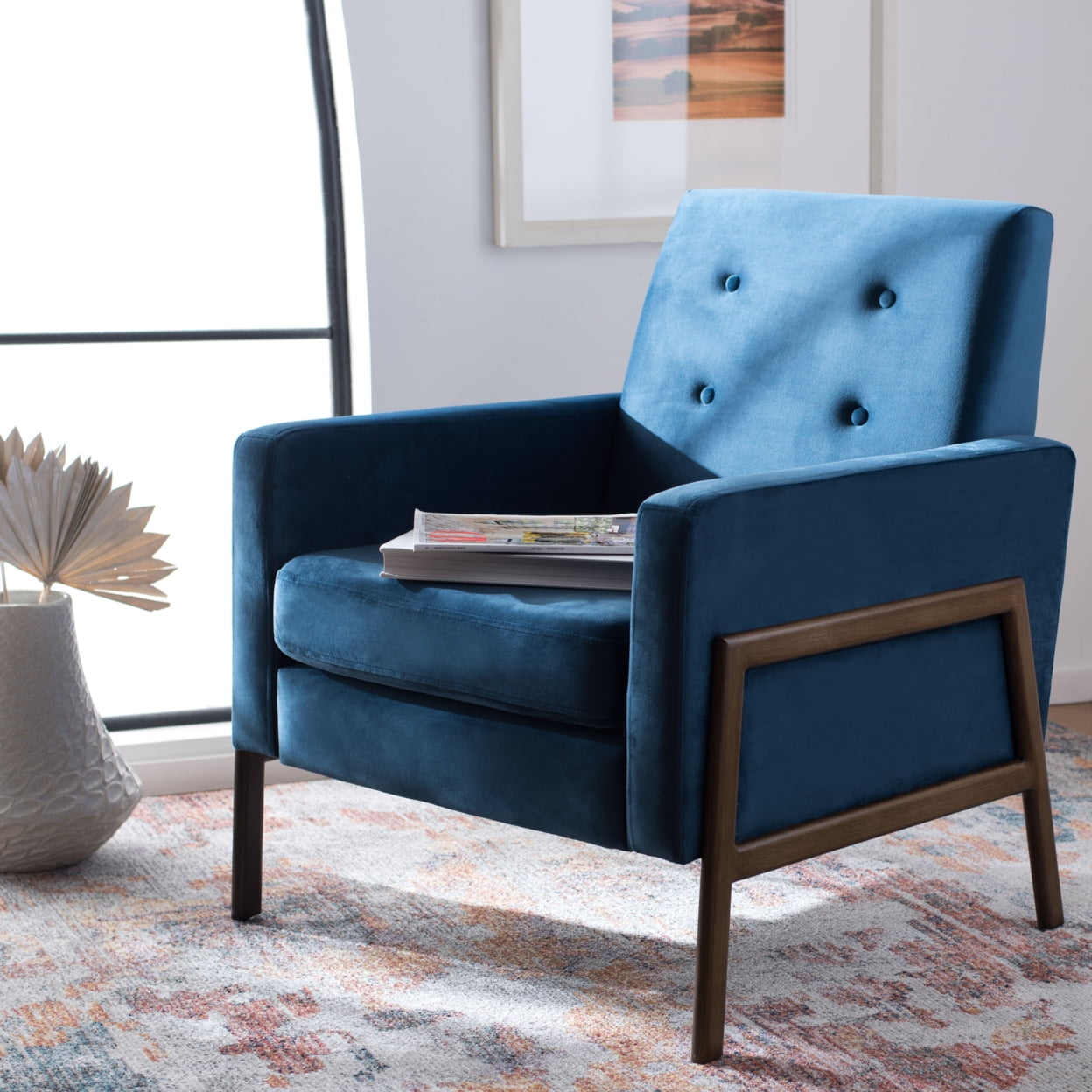 SAFAVIEH Roald Solid Glam Sofa Accent Club Chair, Blue