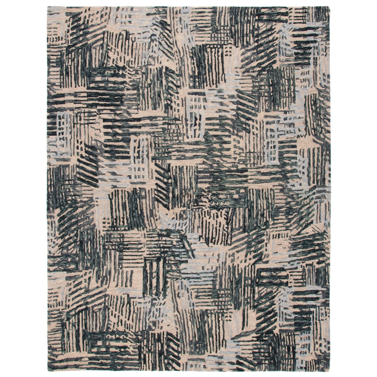 Handmade Black and Ivory Wool Abstract 4' x 6' Rug