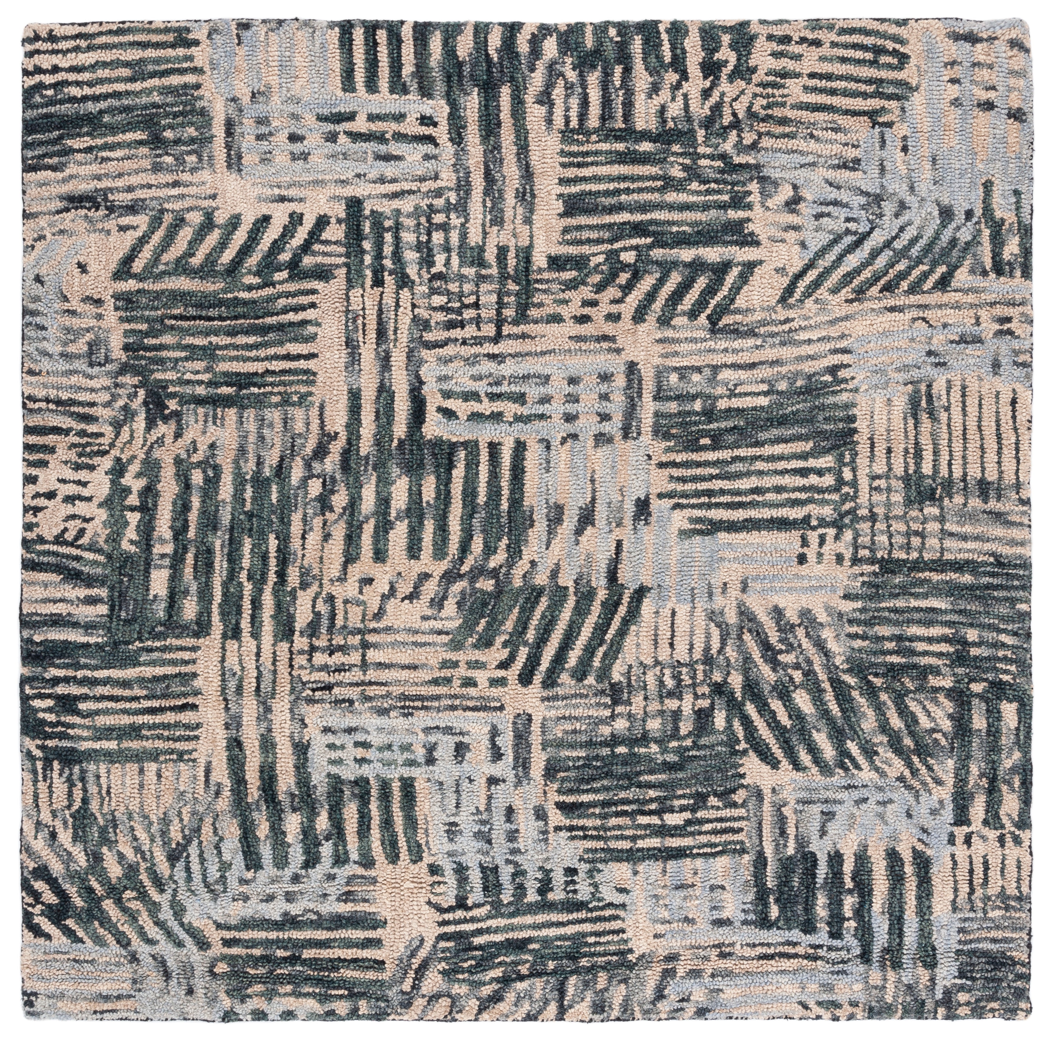 Black and Ivory 6' x 6' Square Hand-Tufted Wool Area Rug