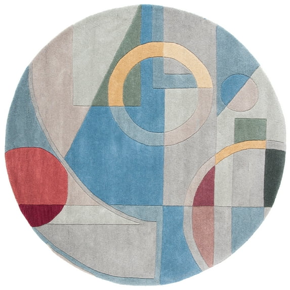SAFAVIEH Rodeo Drive Clarissa Abstract Wool Area Rug, Blue/Multi, 4' x 4' Round