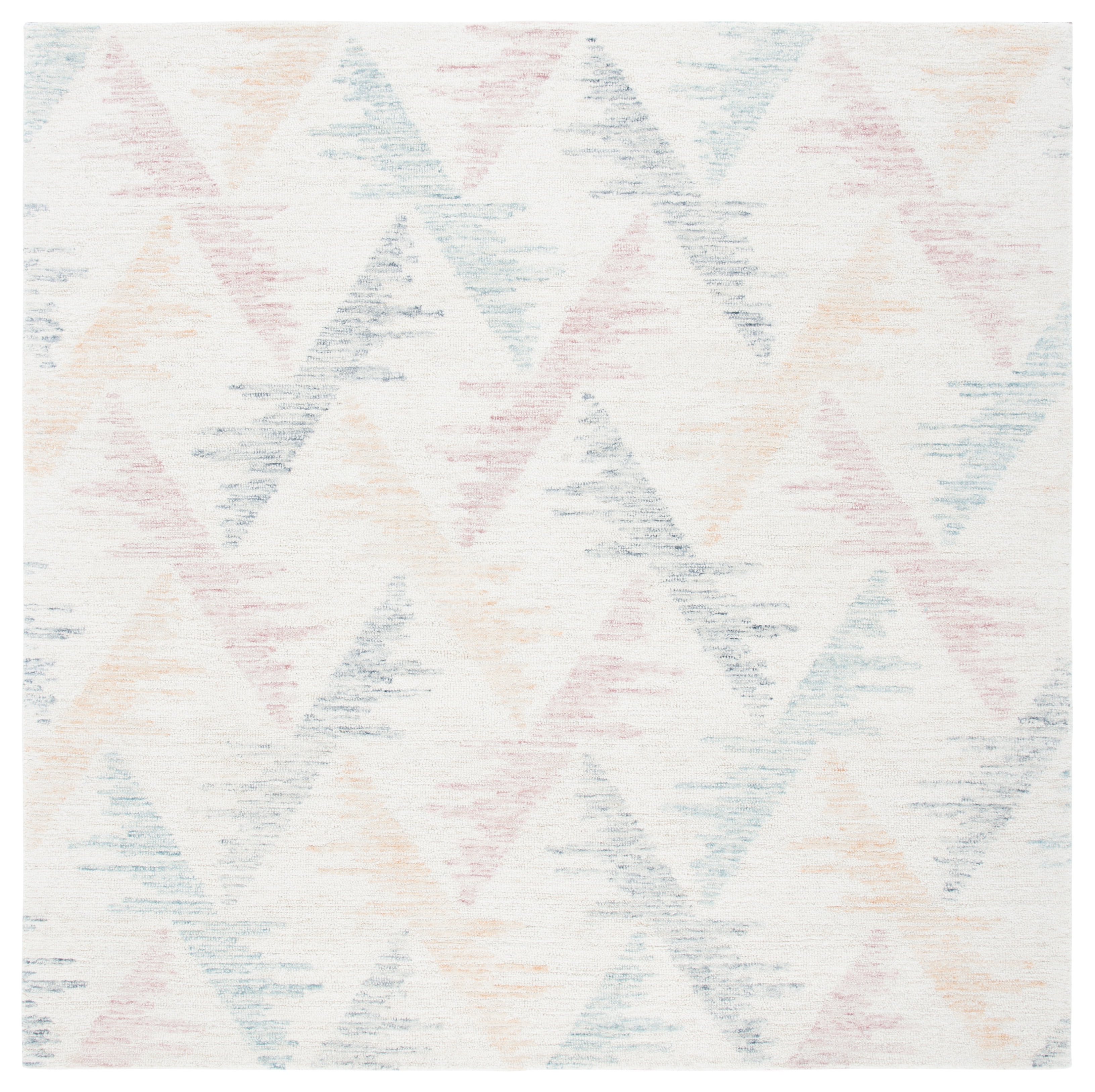 Ivory and Blue Hand-Tufted Wool Geometric 6' x 6' Square Rug