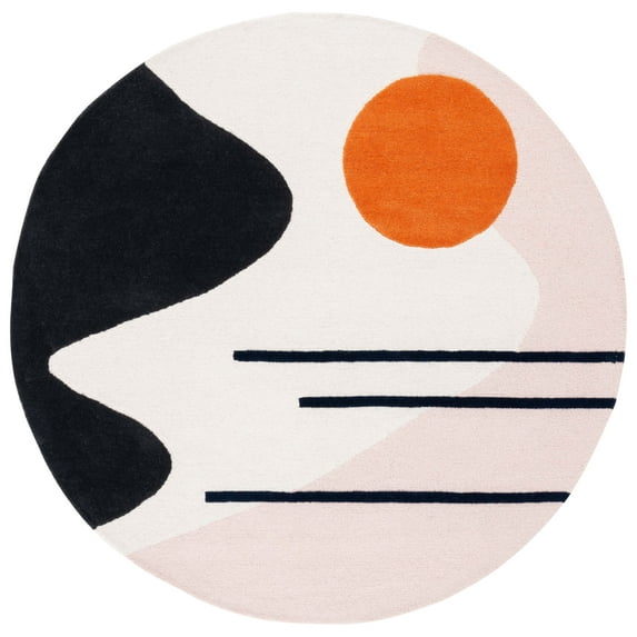 SAFAVIEH Rodeo Drive Corine Abstract Area Rug, Blush/Black, 6' x 6' Round