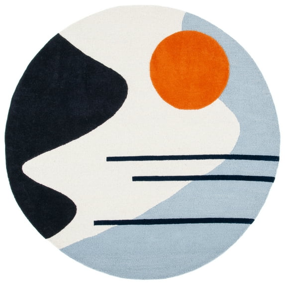 SAFAVIEH Rodeo Drive Corine Abstract Area Rug, Ivory/Blue, 8' x 8' Round
