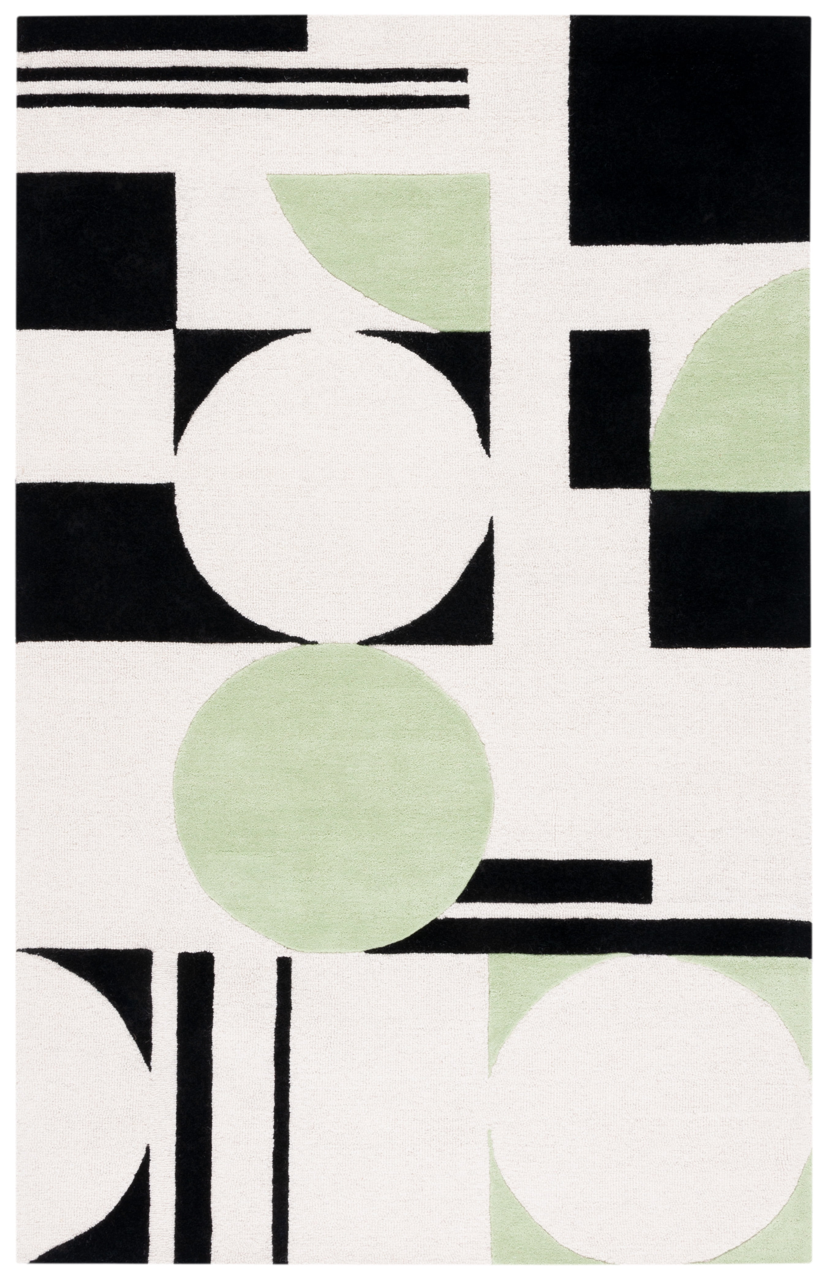 Green and Black Geometric Hand-Tufted Wool Area Rug 4' x 6'
