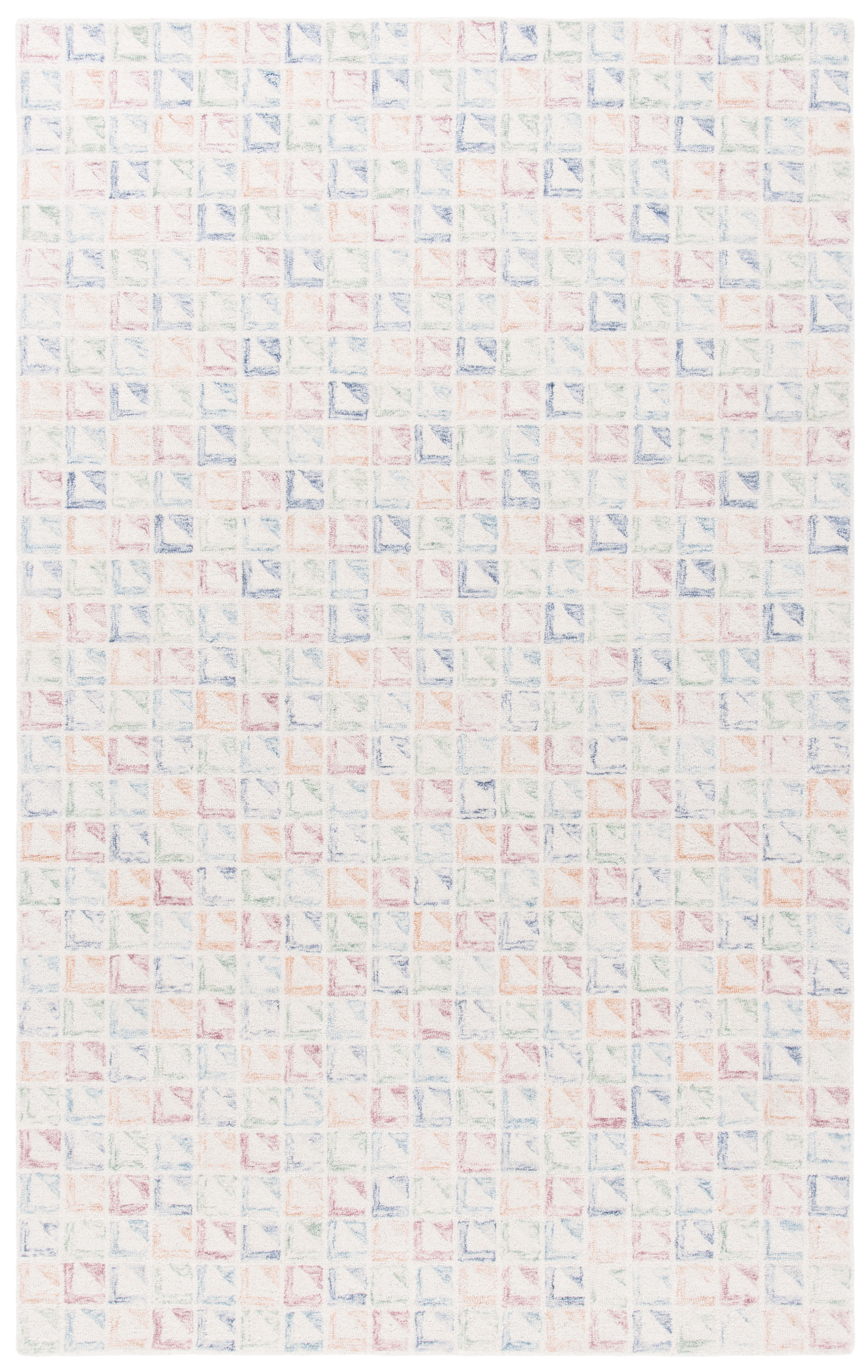 Ivory and Blue Hand-Tufted Wool Area Rug 5' x 8'