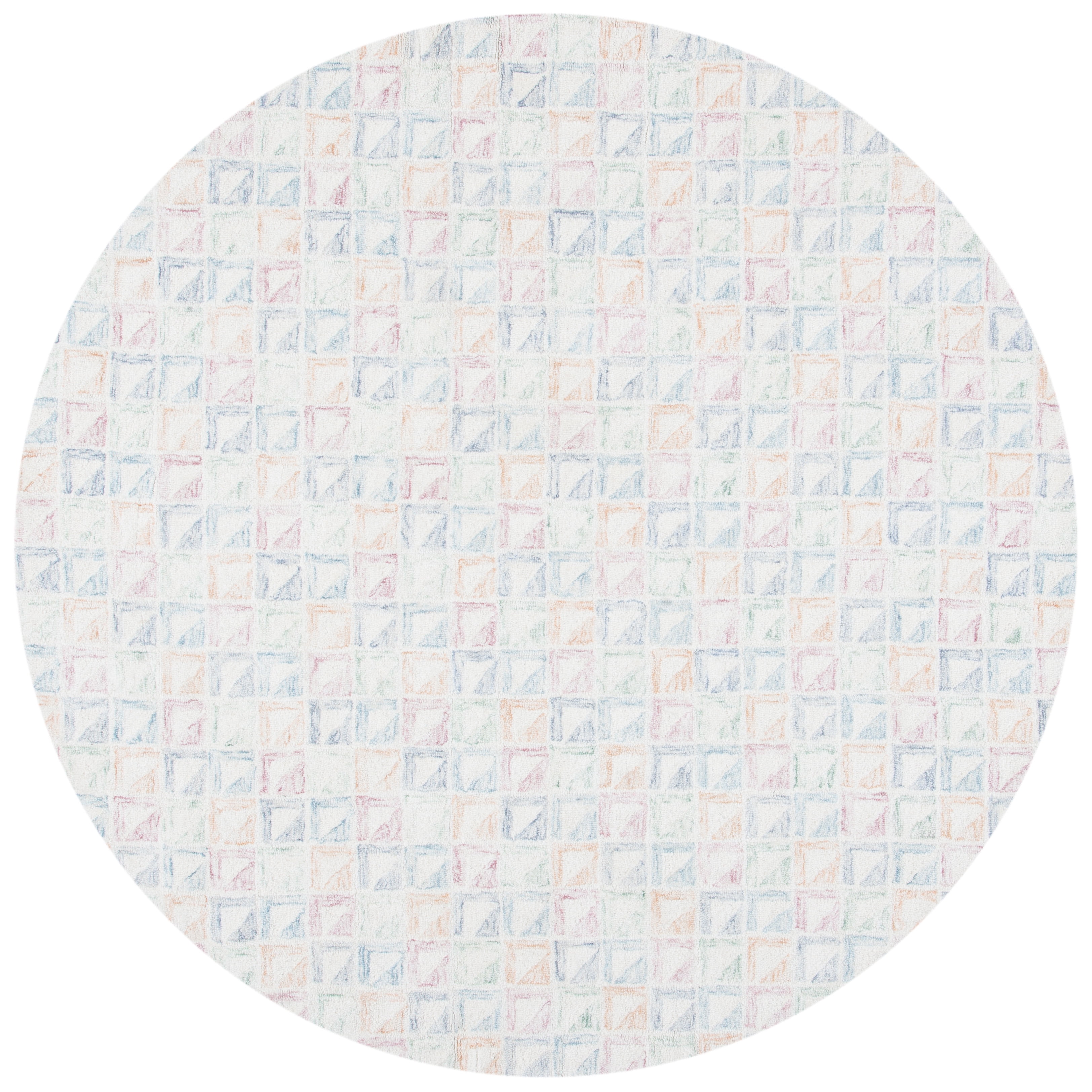 Ivory and Blue 6' Round Hand-Tufted Wool Area Rug