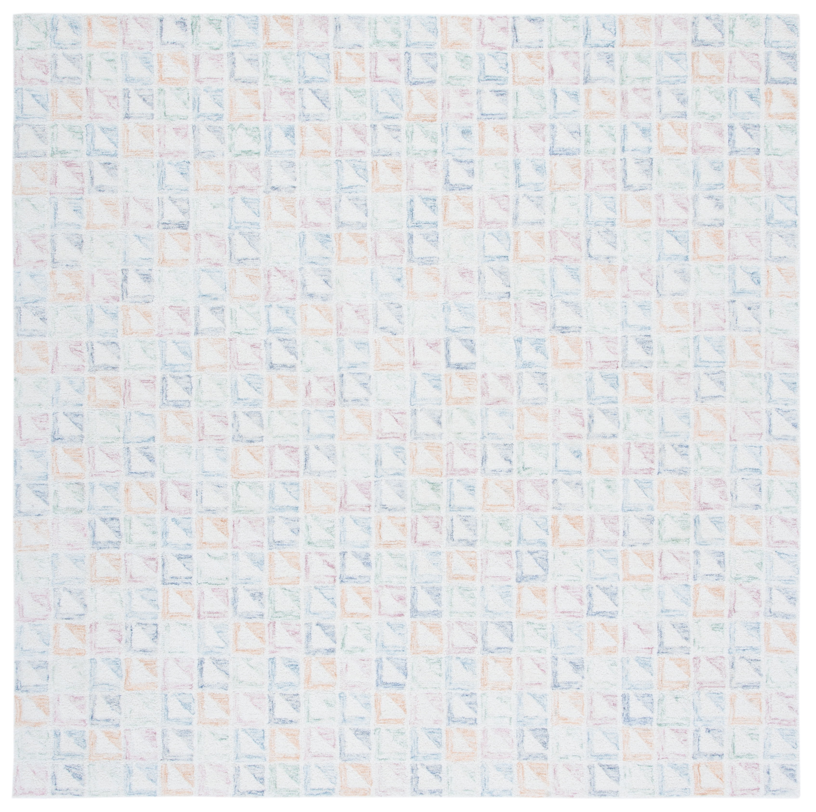 Ivory and Blue Hand-Tufted Wool Square Area Rug