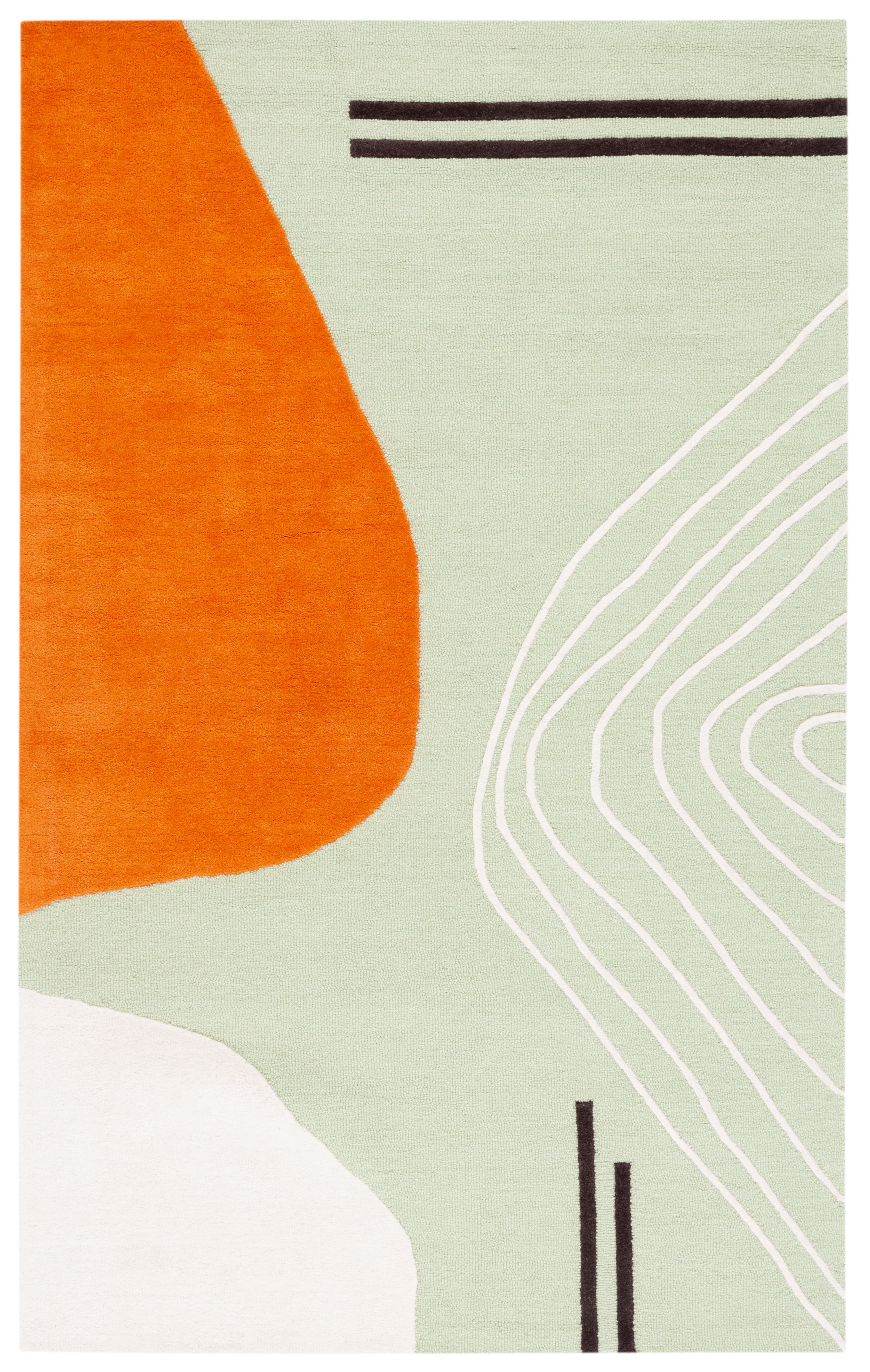 Ivory and Orange Hand-Tufted Wool Abstract Area Rug
