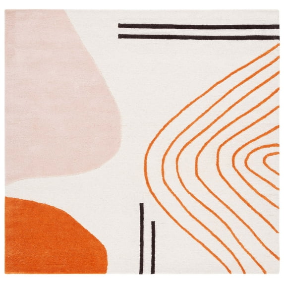 SAFAVIEH Rodeo Drive Dusan Abstract Area Rug, Ivory/Rust, 4' x 4' Square