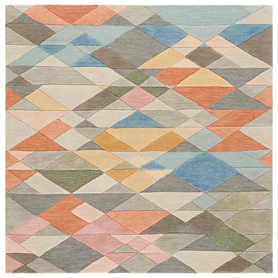 SAFAVIEH Rodeo Drive Elvin Geometric Area Rug, Grey/Blush, 6' x 6' Square