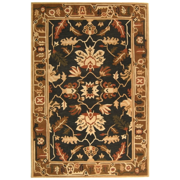 SAFAVIEH Rodeo Drive Giovanni Floral Bordered Wool Area Rug, Graphite/Camel, 5' x 8'