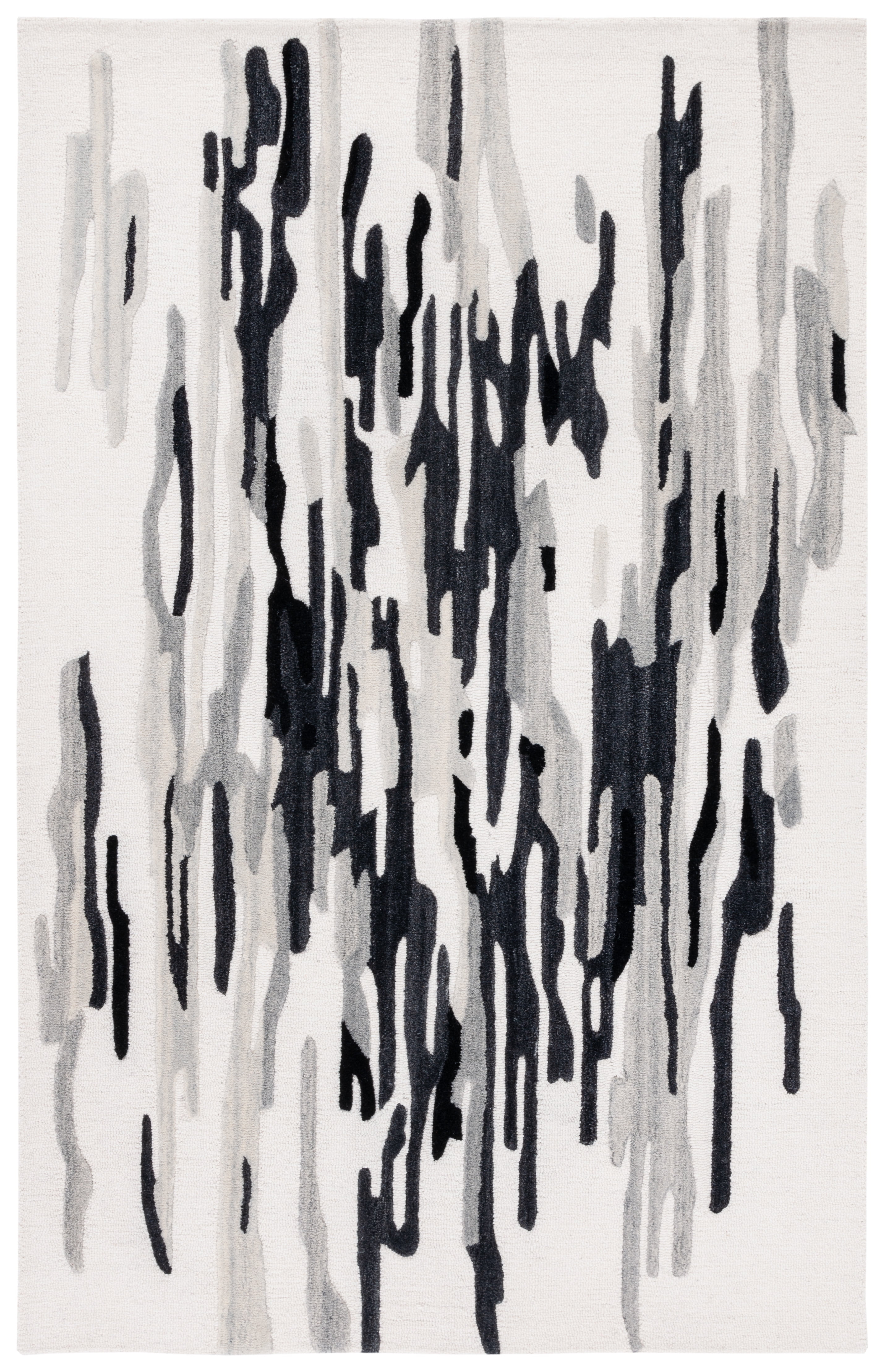 Ivory and Black Hand-Tufted Wool Abstract Area Rug