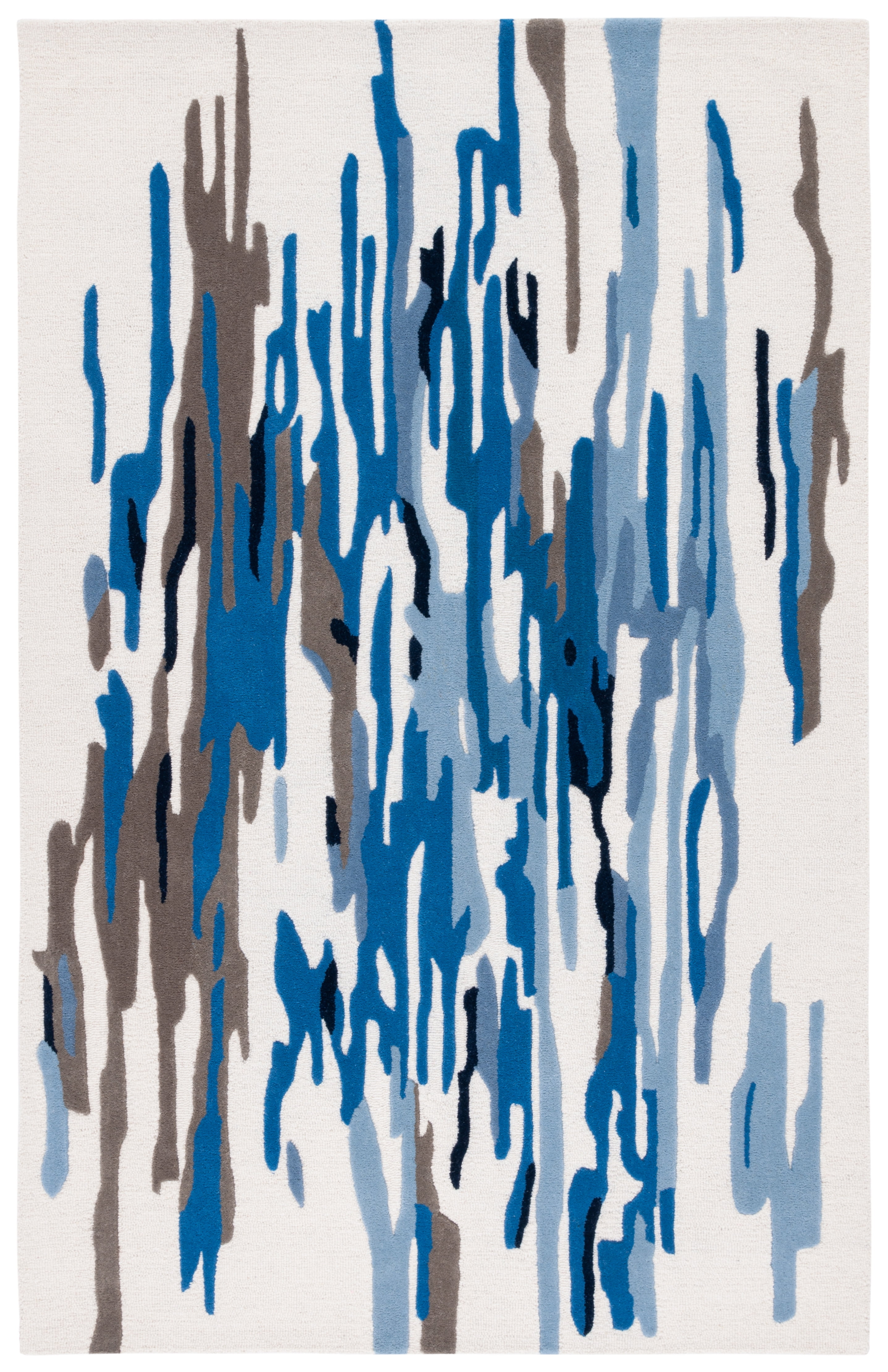 Ivory and Blue Hand-Tufted Wool 8' x 10' Abstract Area Rug