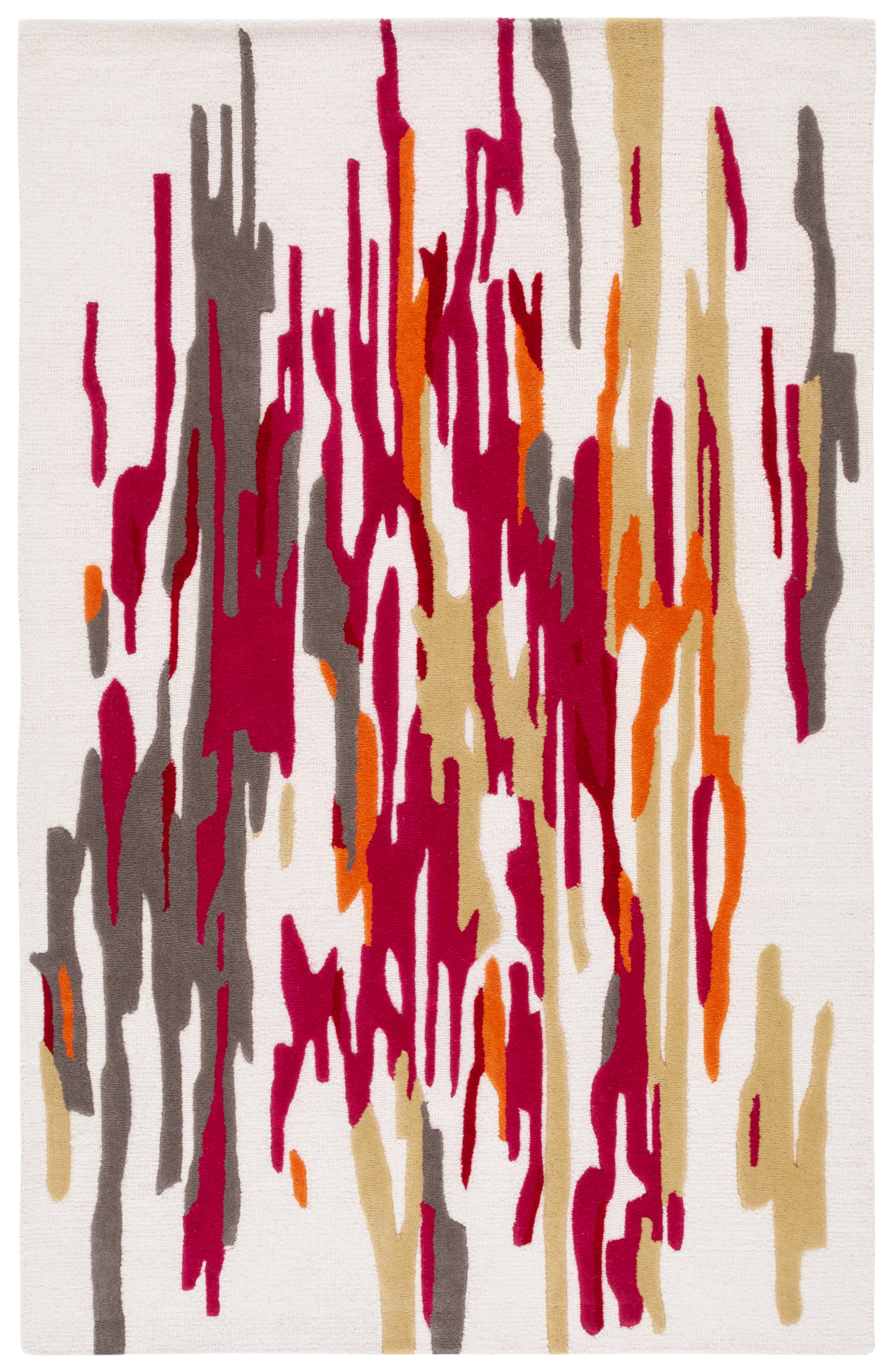 Ivory and Red Abstract Hand-Tufted Wool 8' x 10' Area Rug