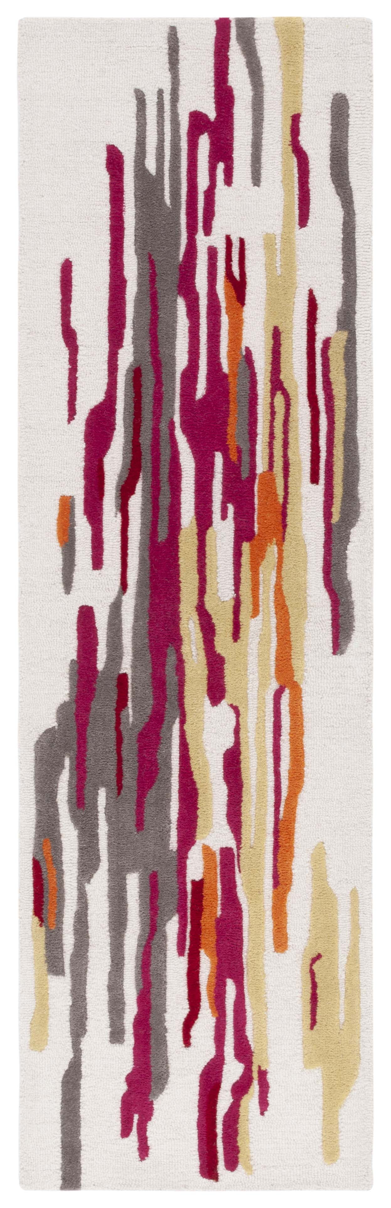 Ivory and Red Hand-Tufted Wool Runner Rug