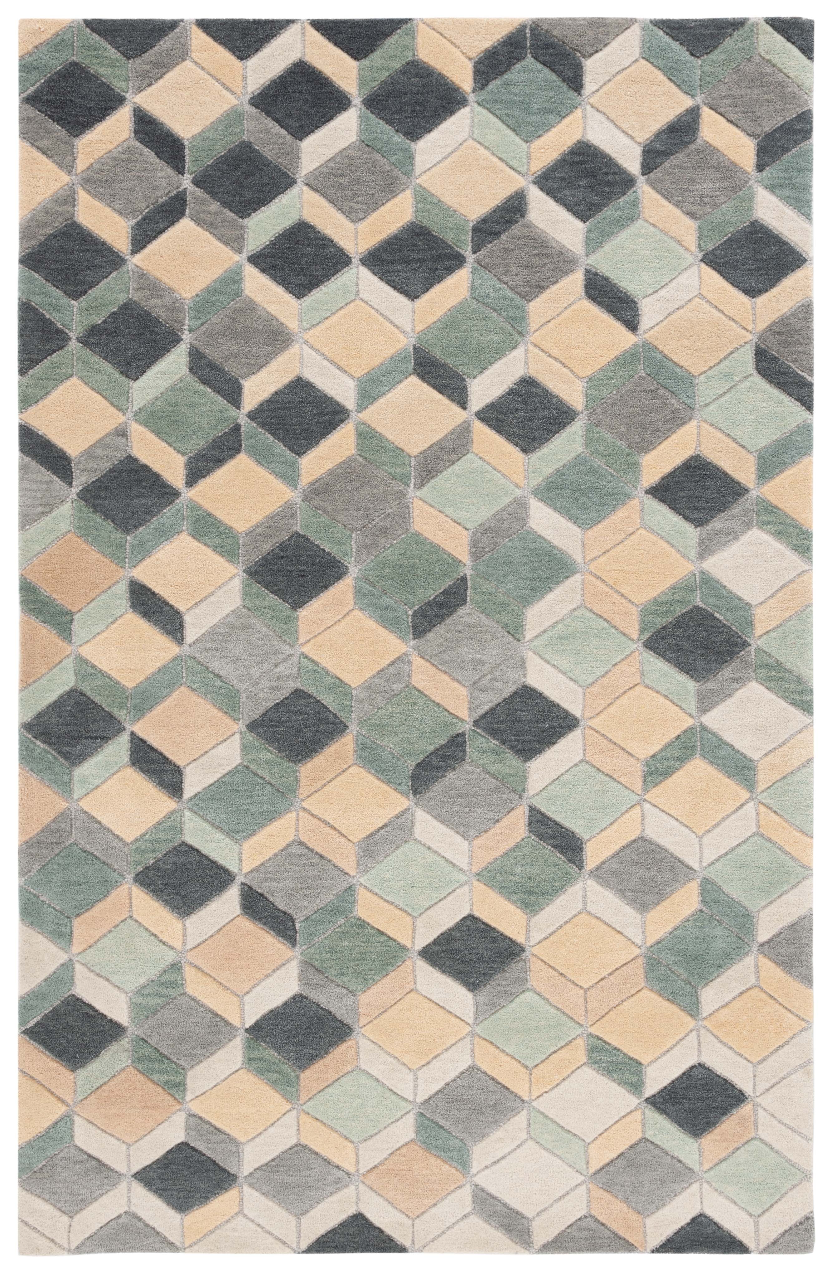 Geometric Beige and Gray Hand-Tufted Wool Area Rug