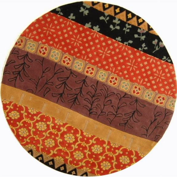SAFAVIEH Rodeo Drive Luis Floral Geometric Wool Area Rug, Rust/Gold, 5'9" x 5'9" Round