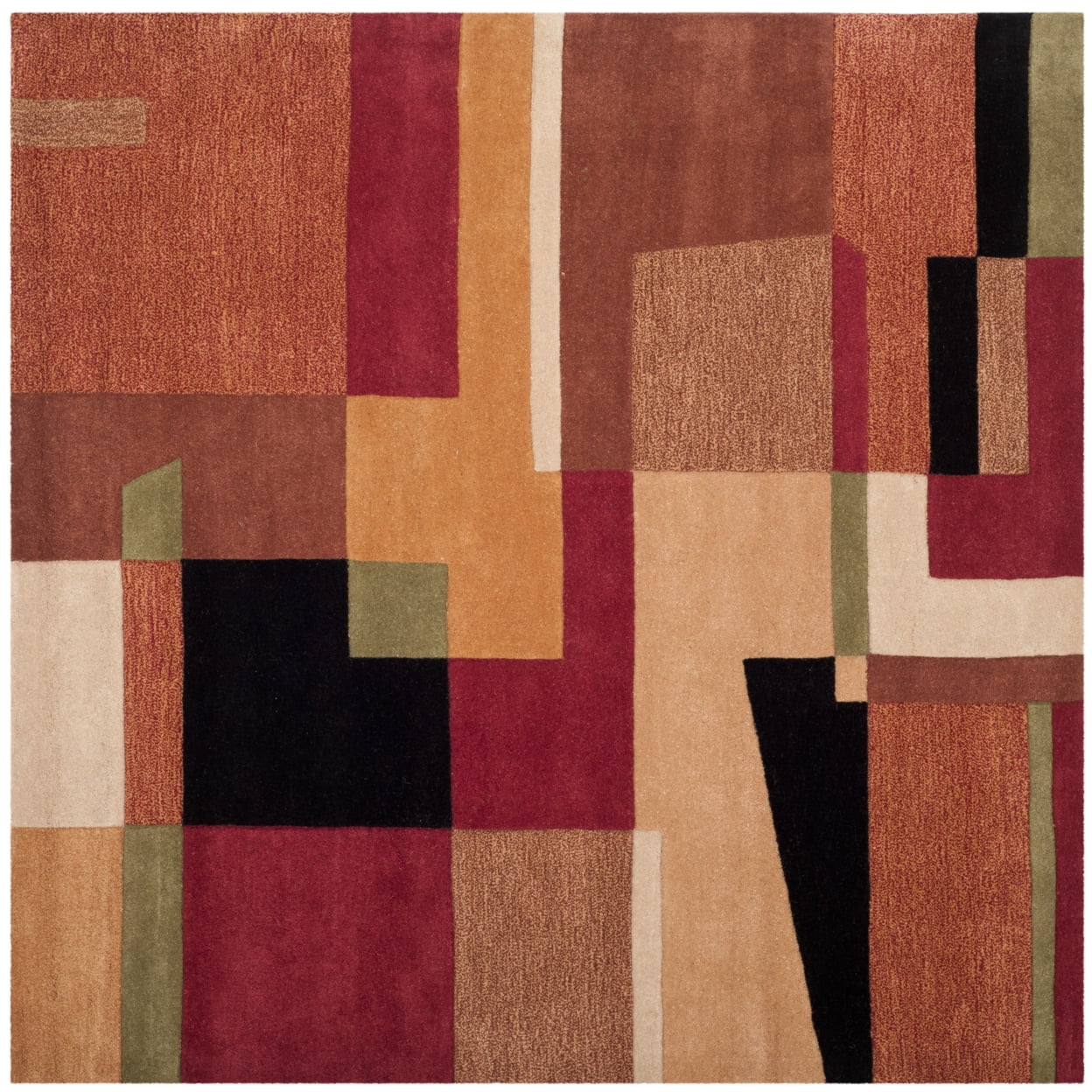 Hand-Tufted Red and Orange Wool Square Area Rug, 8'x8'