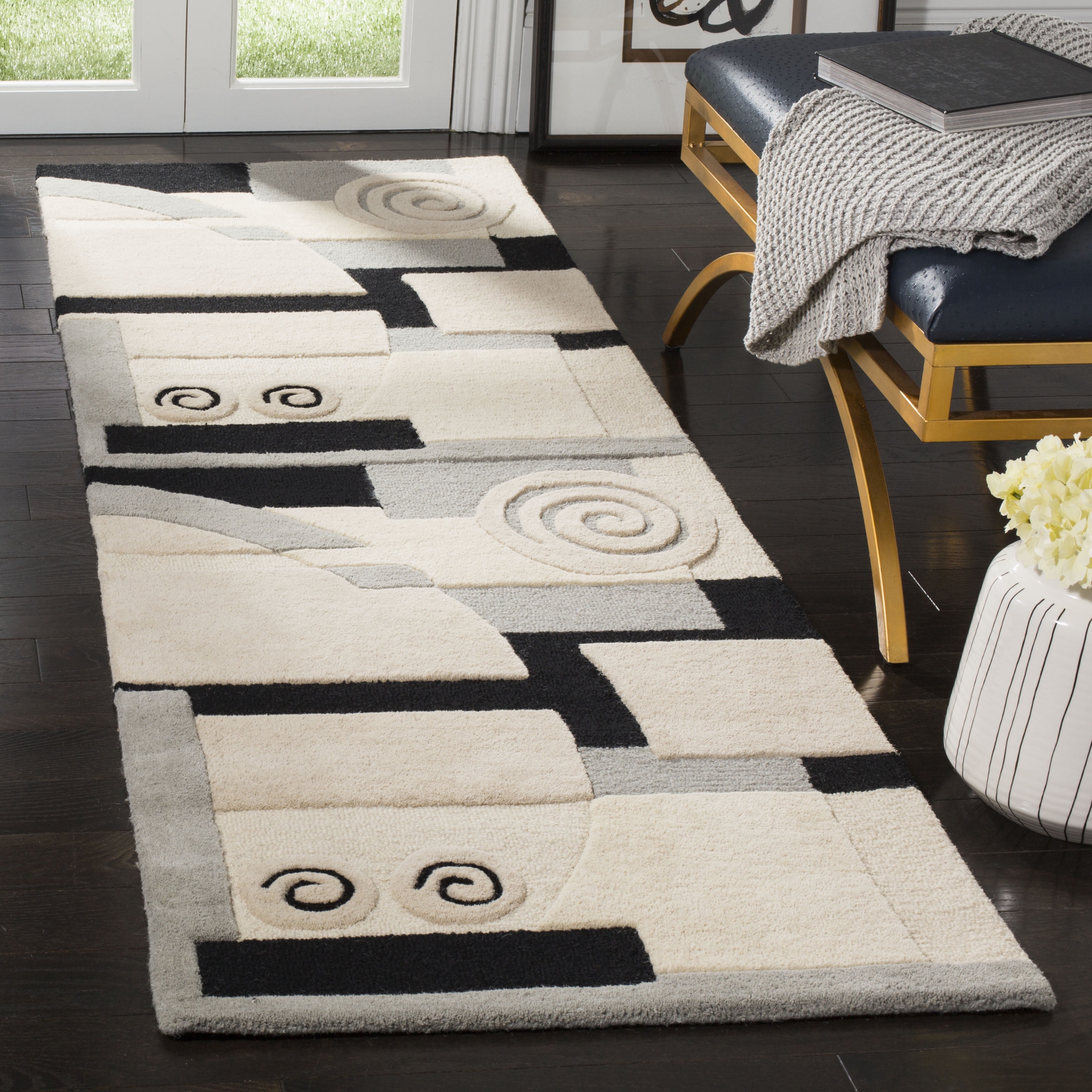 Handmade Tufted Wool Abstract Runner Rug, 2'6" x 14'