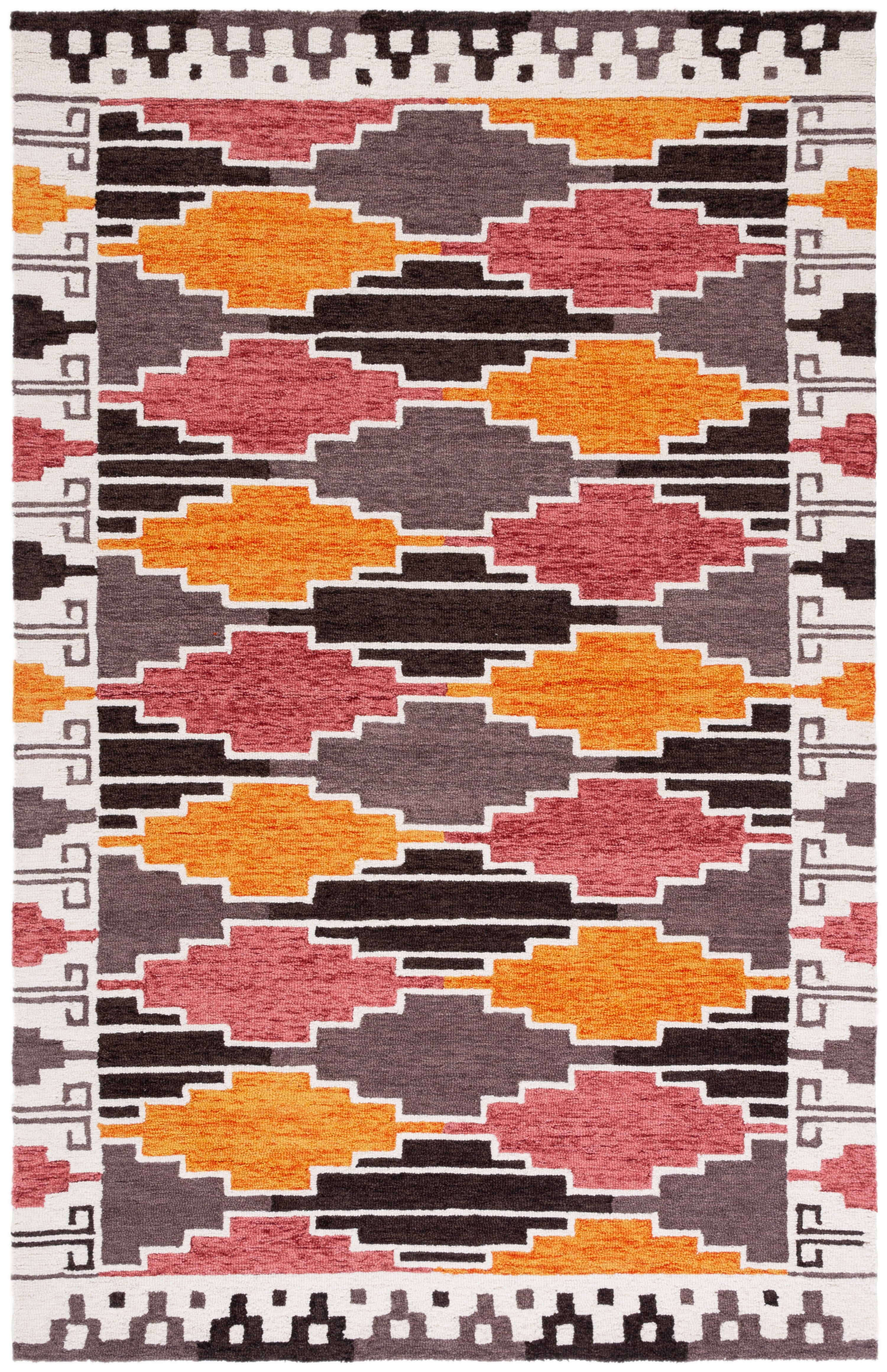 Hand-Tufted Black and Rust Wool Geometric Area Rug