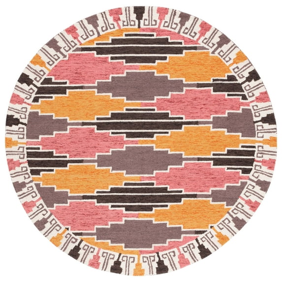 SAFAVIEH Rodeo Drive jordan Geometric Area Rug, Black/Rust, 6' x 6' Round