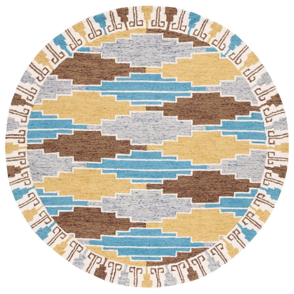SAFAVIEH Rodeo Drive jordan Geometric Area Rug, Blue/Ivory, 6' x 6' Round