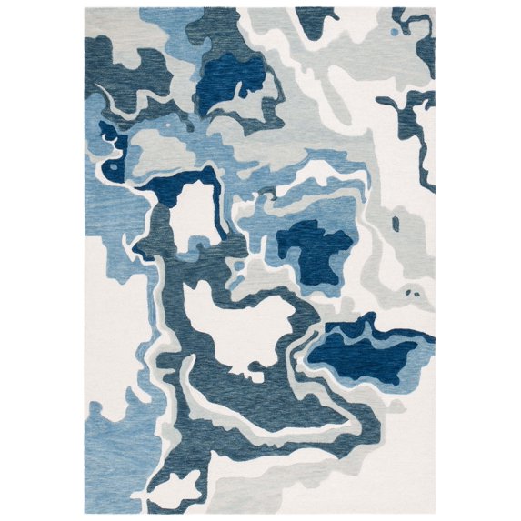 SAFAVIEH Rodeo Mario Abstract Wool Area Rug, Ivory/Navy, 6' x 9'