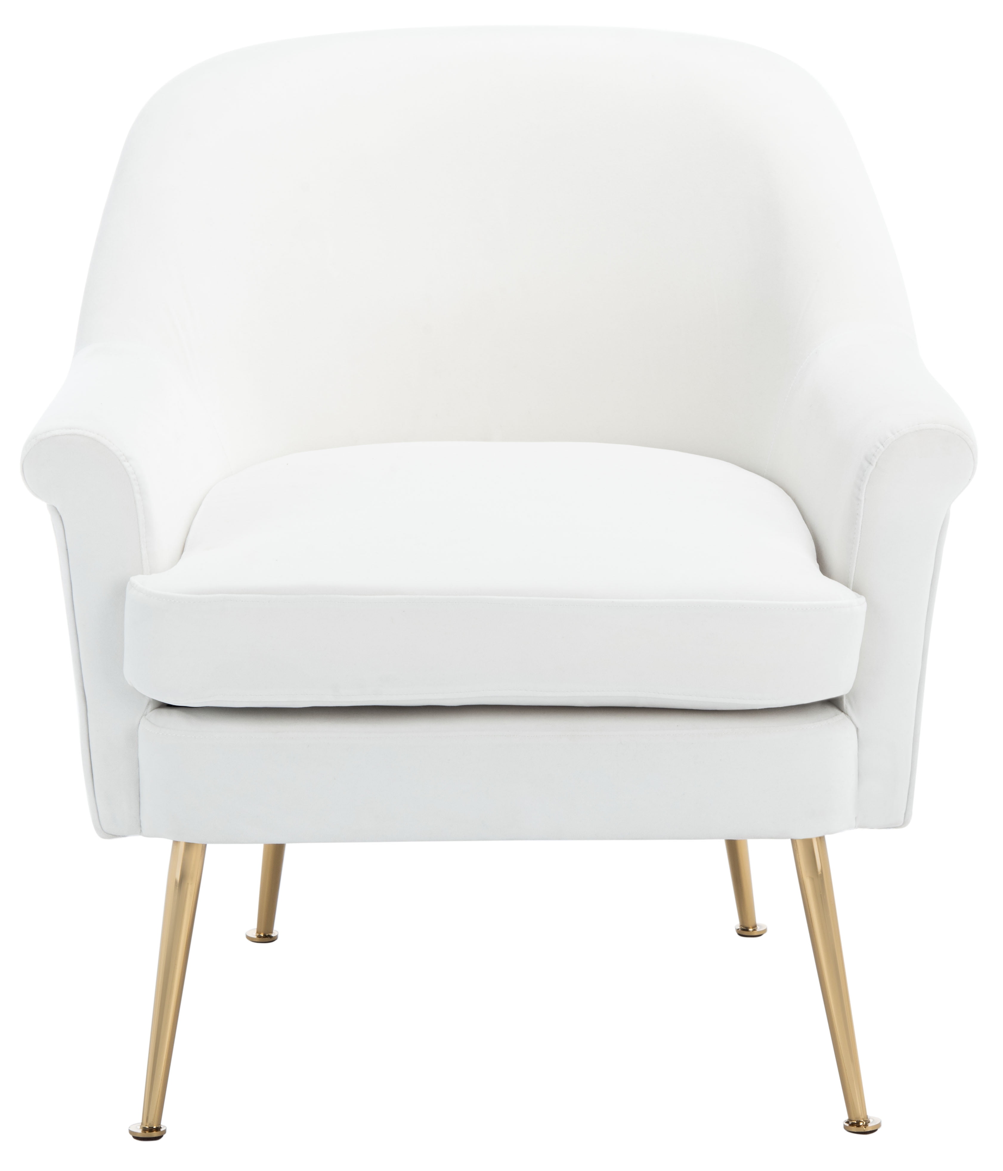 Elegant White Velvet Wood Accent Chair with Gold Metal Legs