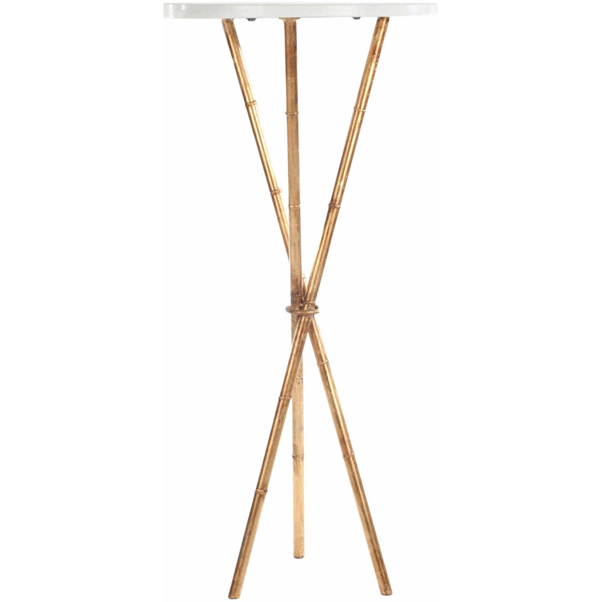 SAFAVIEH Roger Modern Glam Iron Round Accent Table, White and Gold