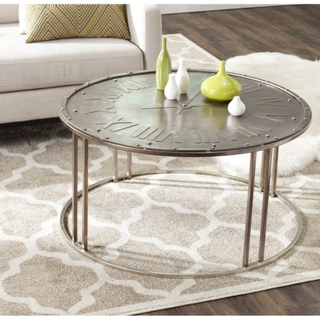 SAFAVIEH Roman Clock Cocktail Table, Dark Antique Silver