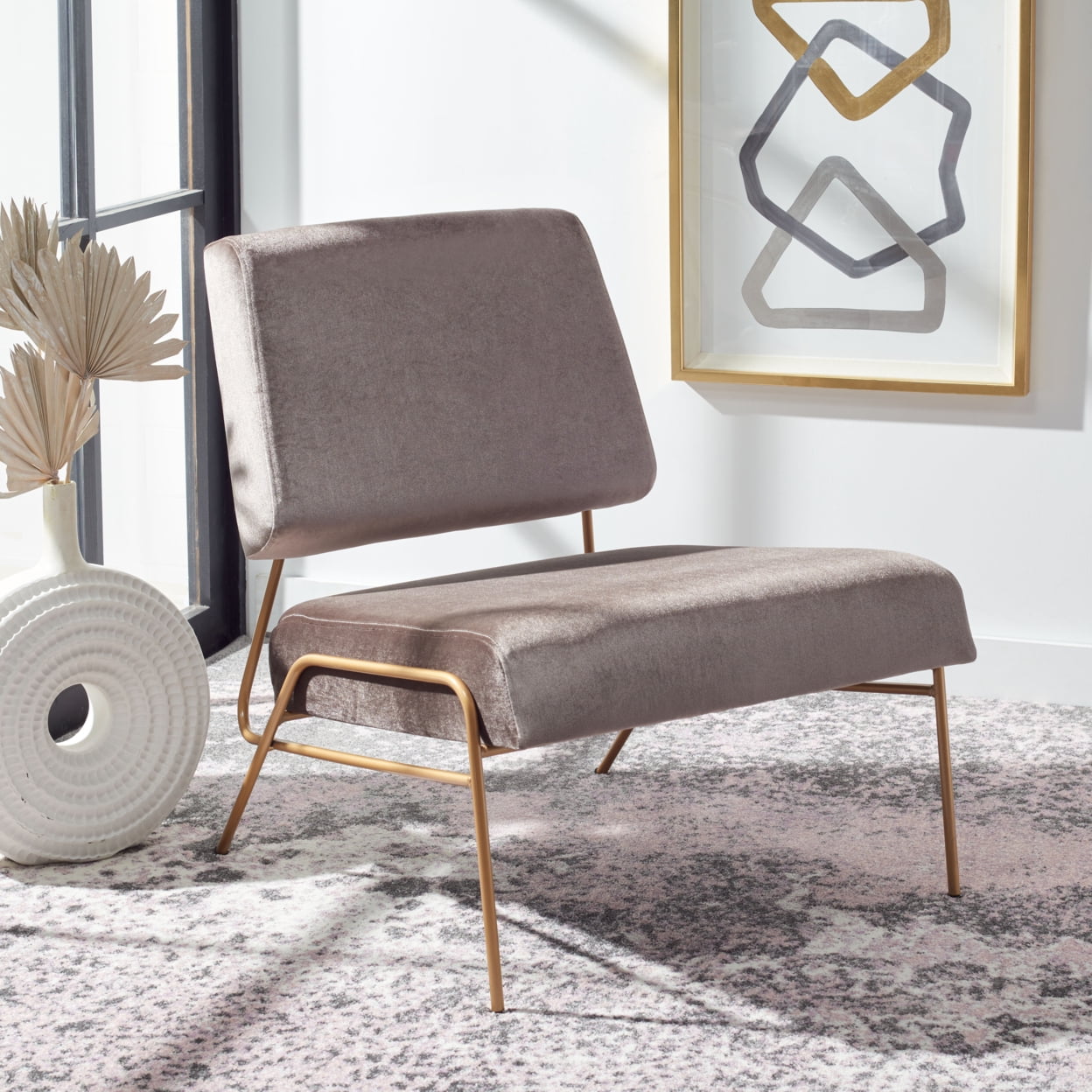 Romilly 32" Slipper Accent Chair in Gray Velvet and Gold Metal