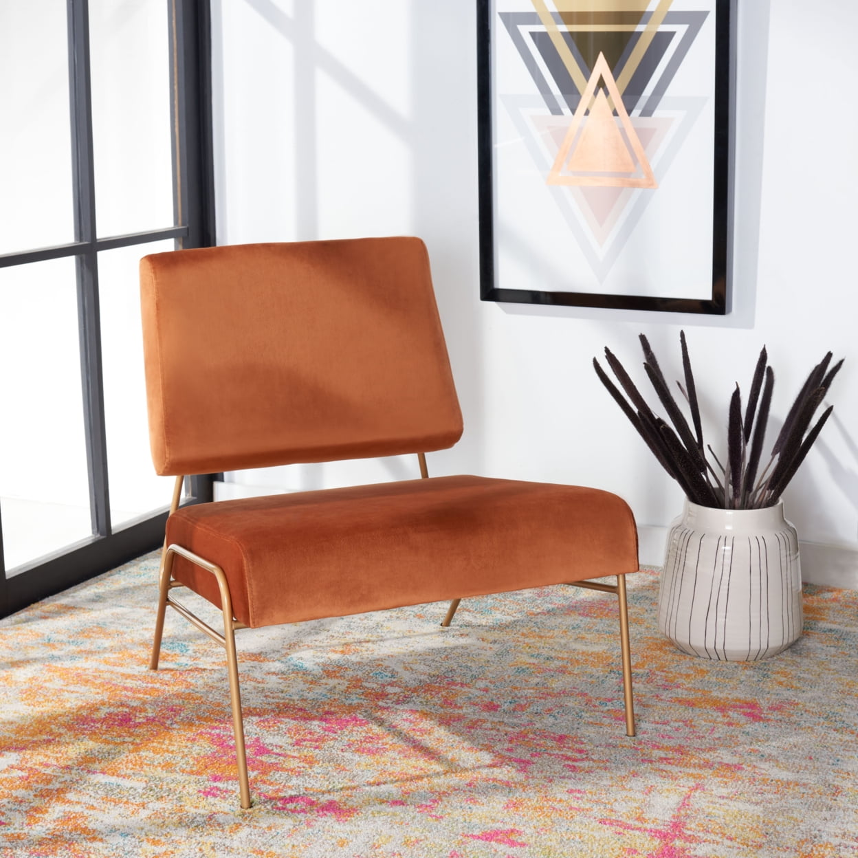 Sienna Brown Velvet and Metal Accent Chair