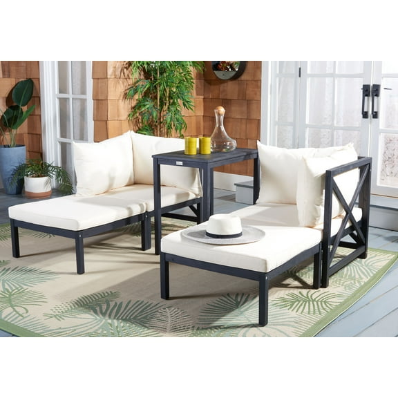 SAFAVIEH Ronson Outdoor Patio 5 Pc Chat Set, Dark Slate Grey/Beige