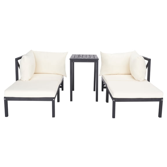 SAFAVIEH Ronson Outdoor Patio 5 Pc Chat Set, Dark Slate Grey/Beige
