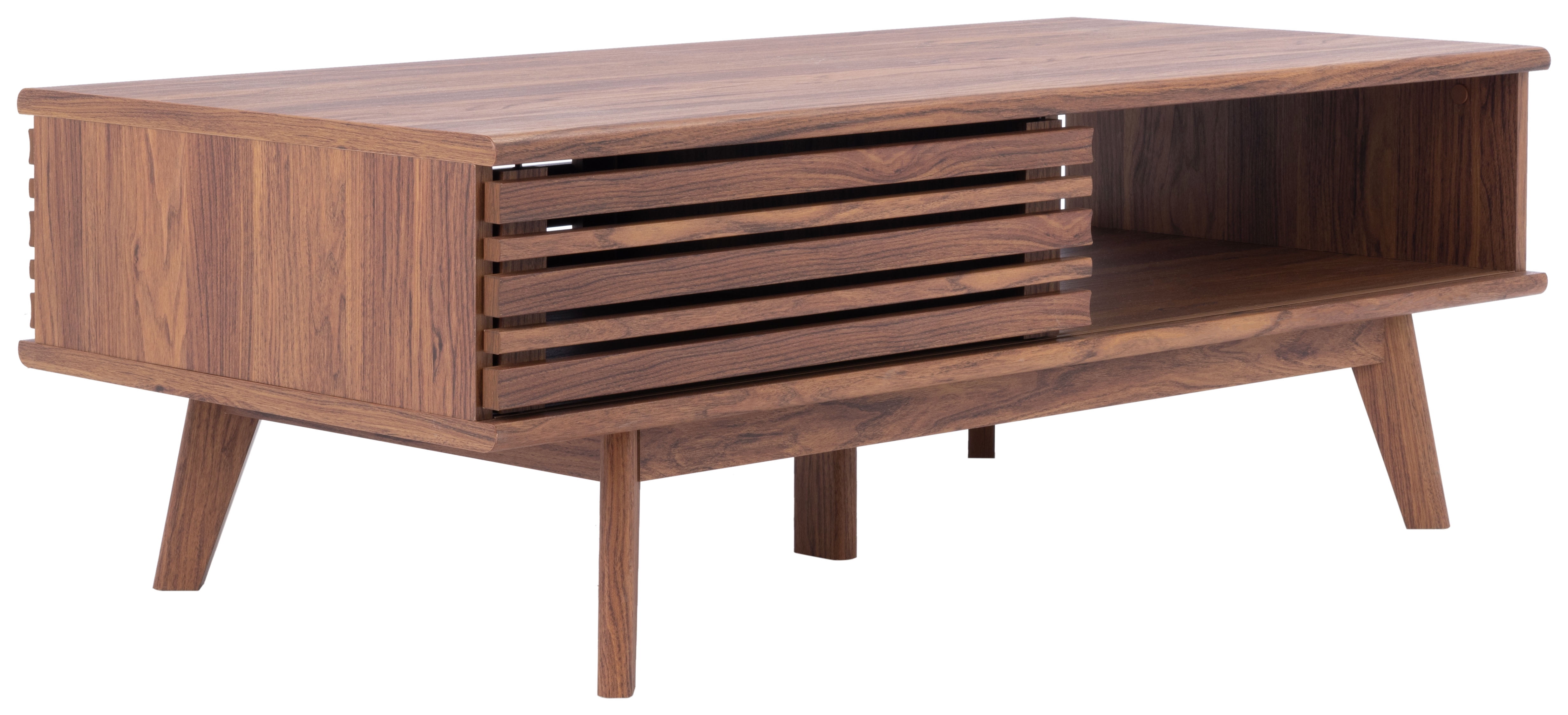 Rori Retro Chic Walnut Coffee Table with Metal Accents