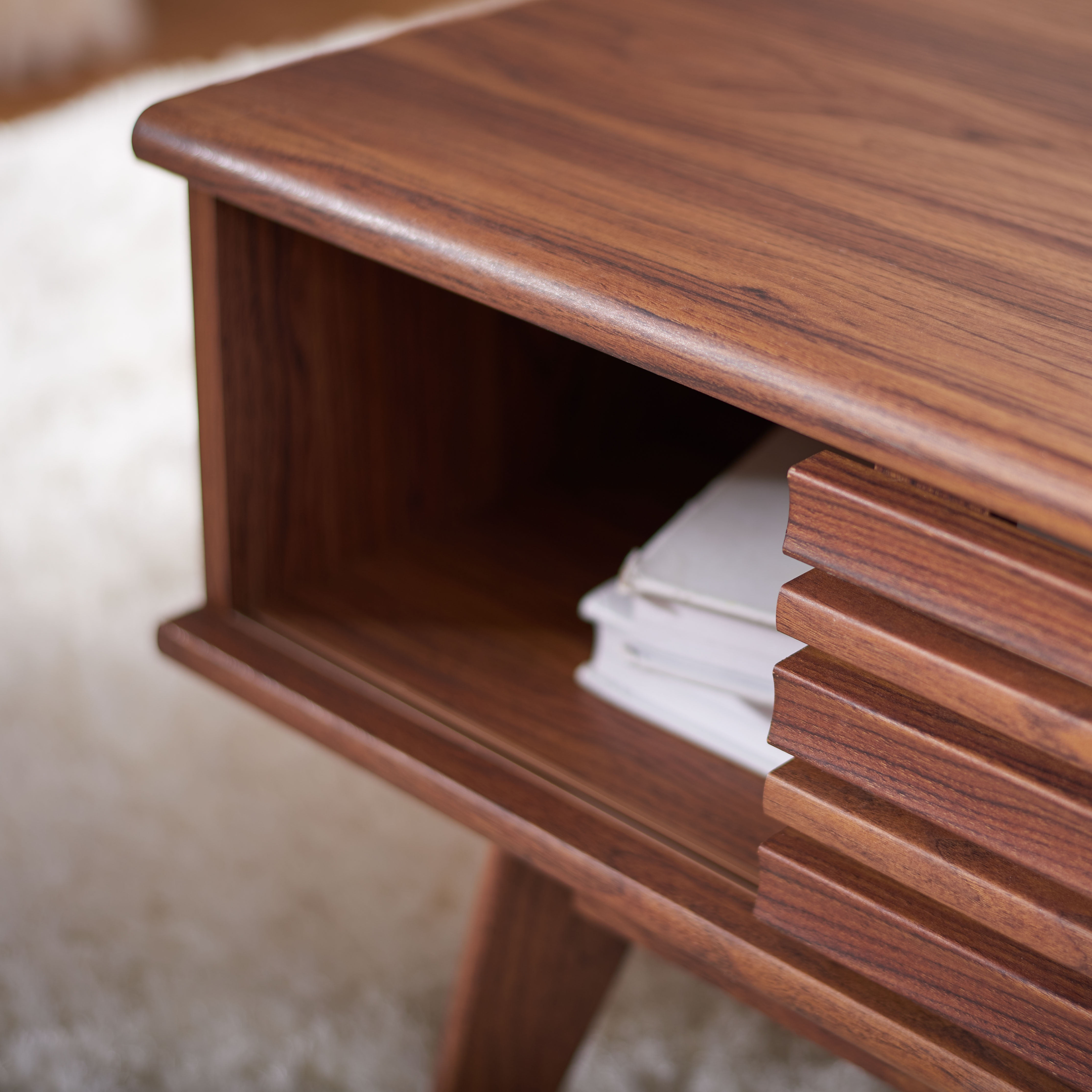 Rori Retro Chic Walnut Coffee Table with Metal Accents