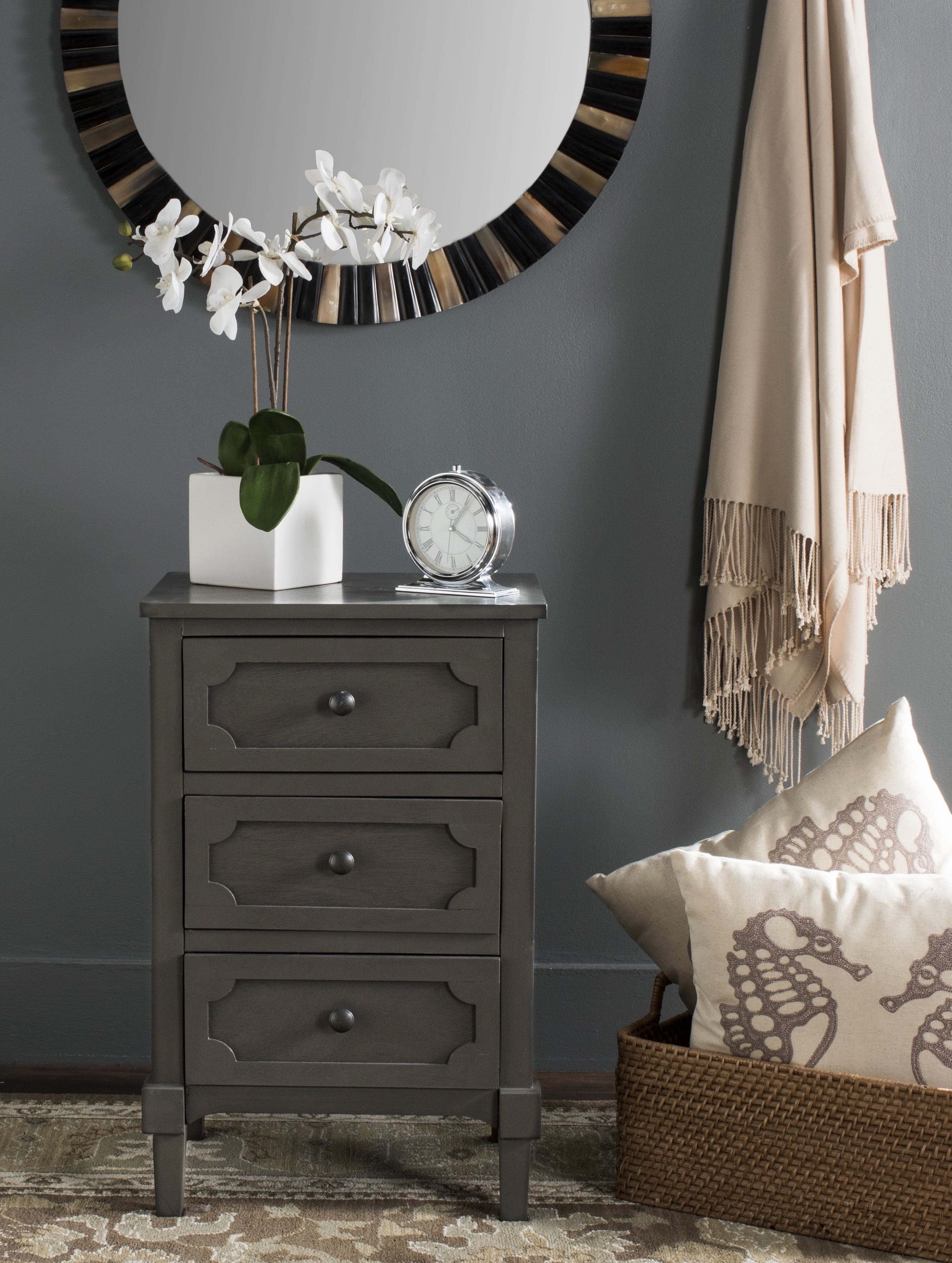 Gray Pine Wood Three Drawer Chest