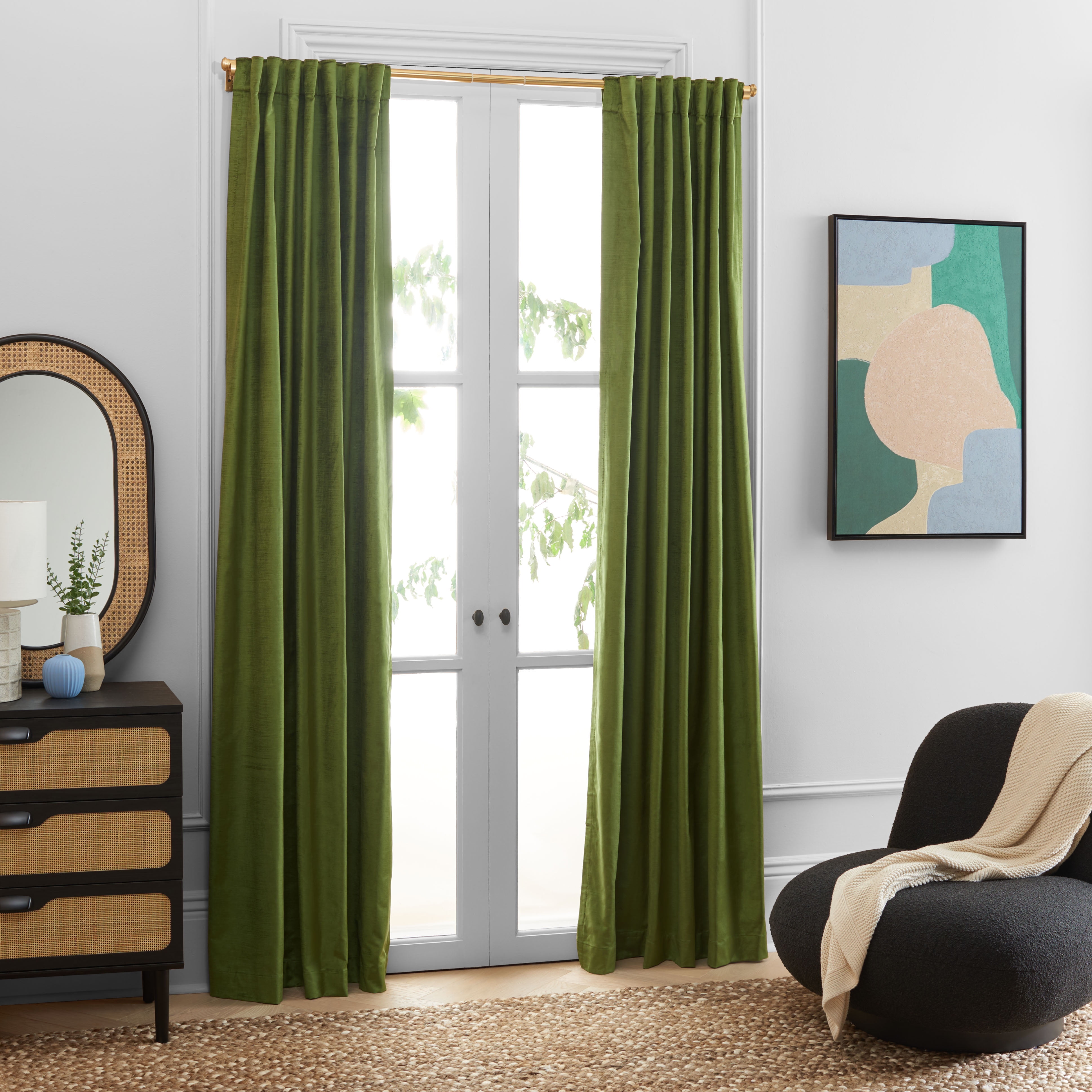 SAFAVIEH Rosedale Glam Green Solid Tab Top Blackout Curtains, 52" x 84"