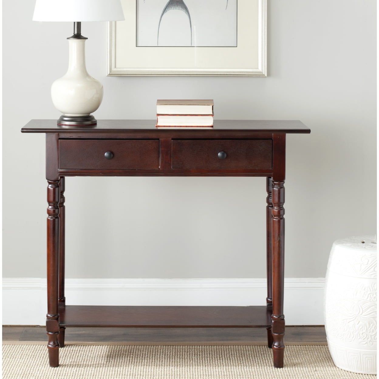Transitional Dark Cherry Wood Console Table with Storage