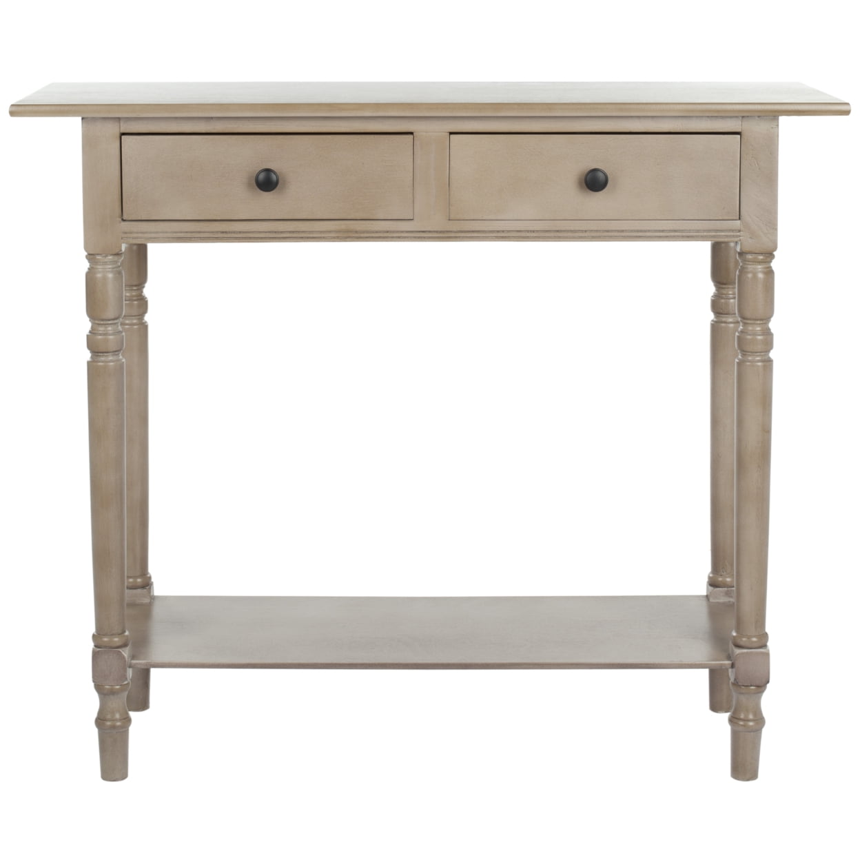 Transitional Gray Pine Console Table with Dual Storage Drawers