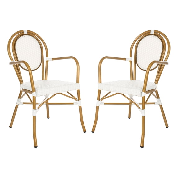 SAFAVIEH Rosen Outdoor Patio Stacking Arm Chair, White, Set of 2
