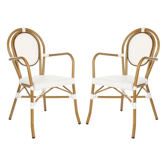 SAFAVIEH Rosen Outdoor Patio Stacking Arm Chair, White, Set of 2