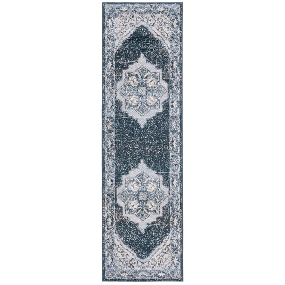 SAFAVIEH Rosewood Flowers Medallion Runner Rug, Ivory/Blue, 2'3" x 8'