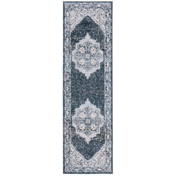 SAFAVIEH Rosewood Flowers Medallion Runner Rug, Ivory/Blue, 2'3" x 8'
