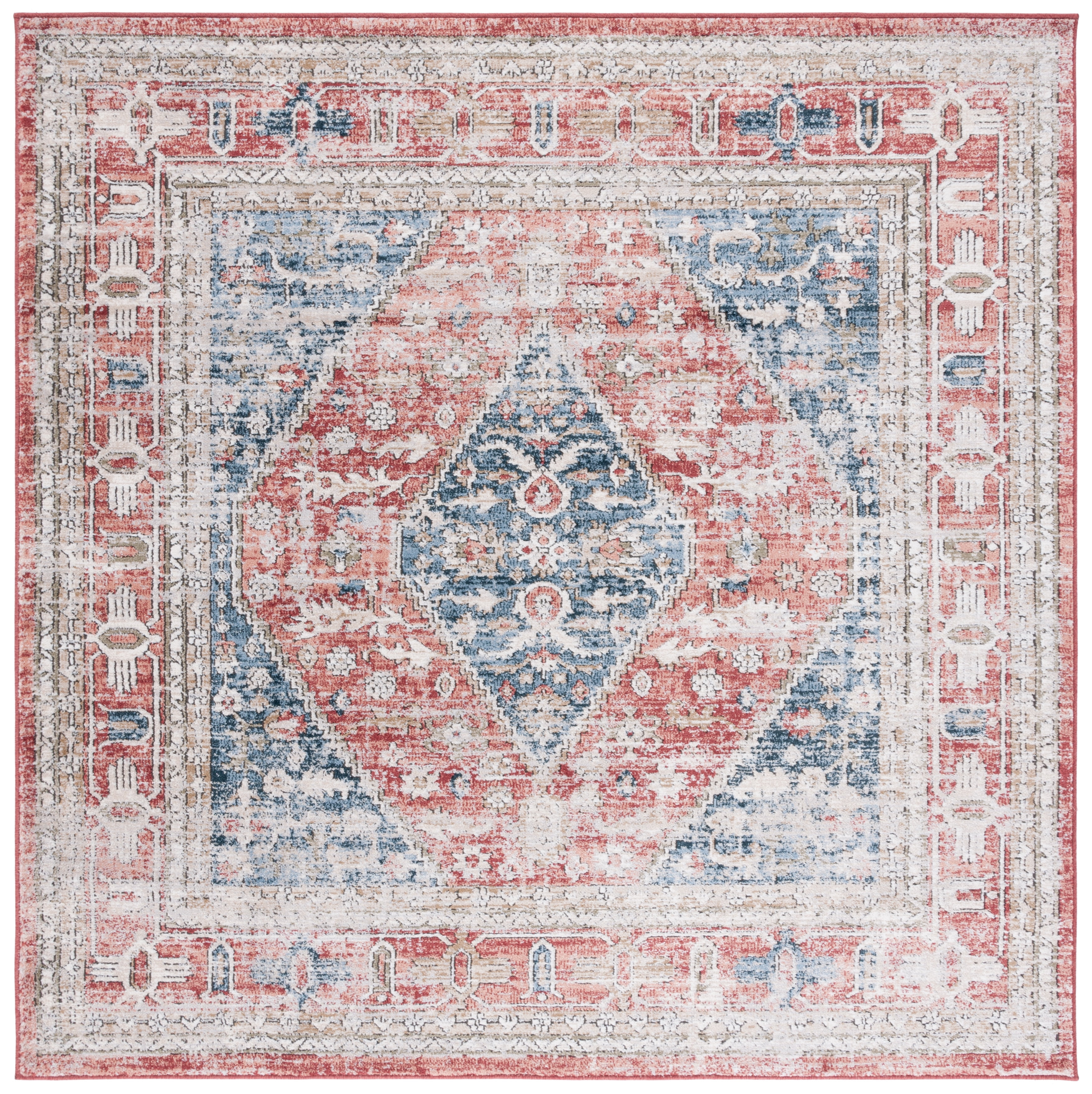 SAFAVIEH Rosewood Zander Medallion Area Rug, Blue/Red, 6'7" x 6'7" Square